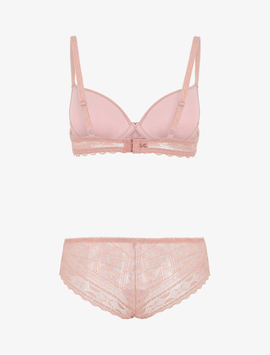Ensemble lingerie à dentelle - Vieux rose - 3