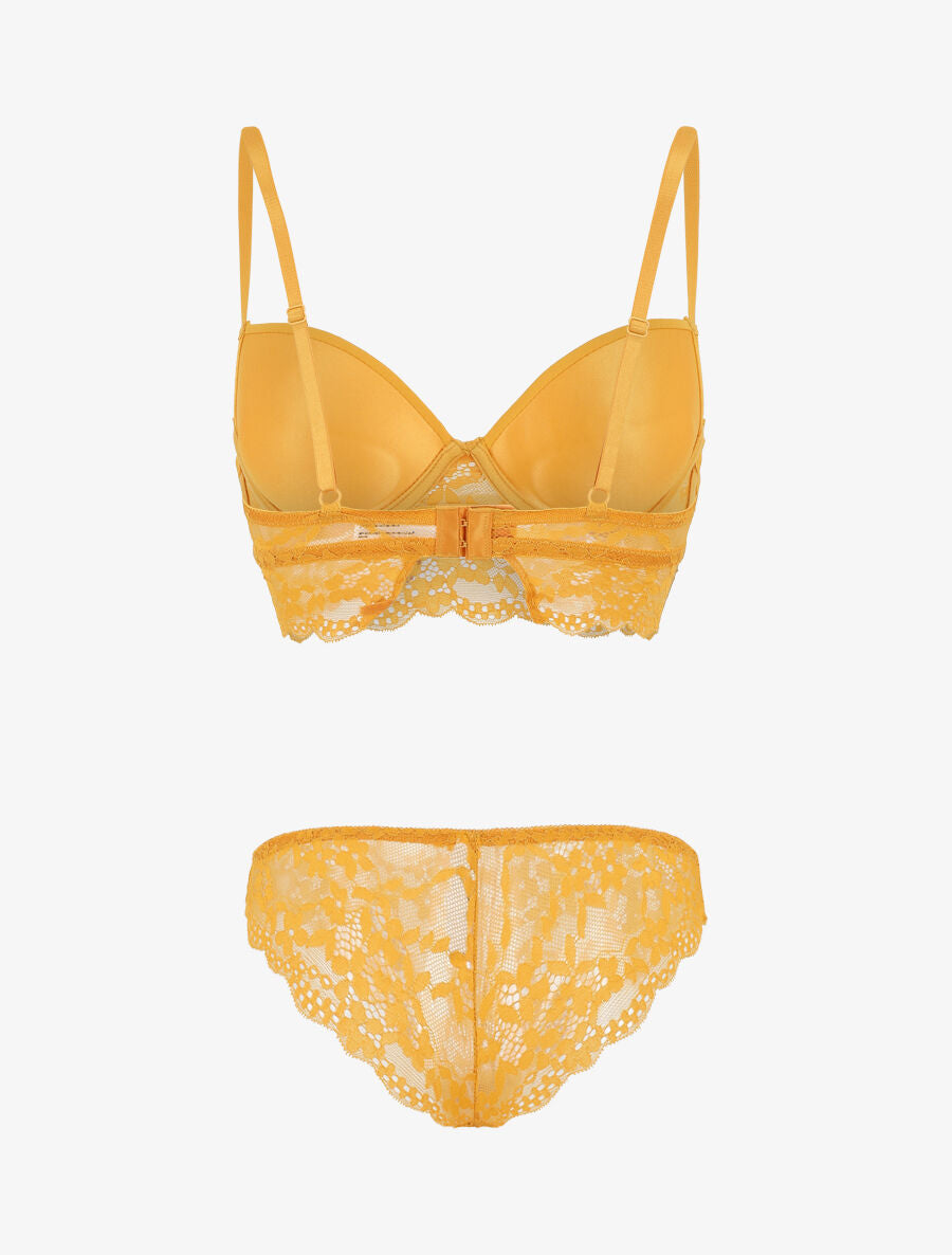 Ensemble lingerie à dentelle fleurie - Moutarde - 3