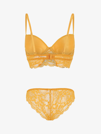 Ensemble lingerie à dentelle fleurie - Moutarde - 3