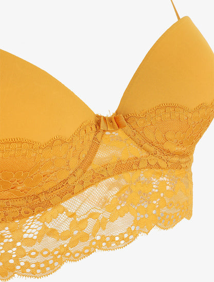 Ensemble lingerie à dentelle fleurie - Moutarde - 4