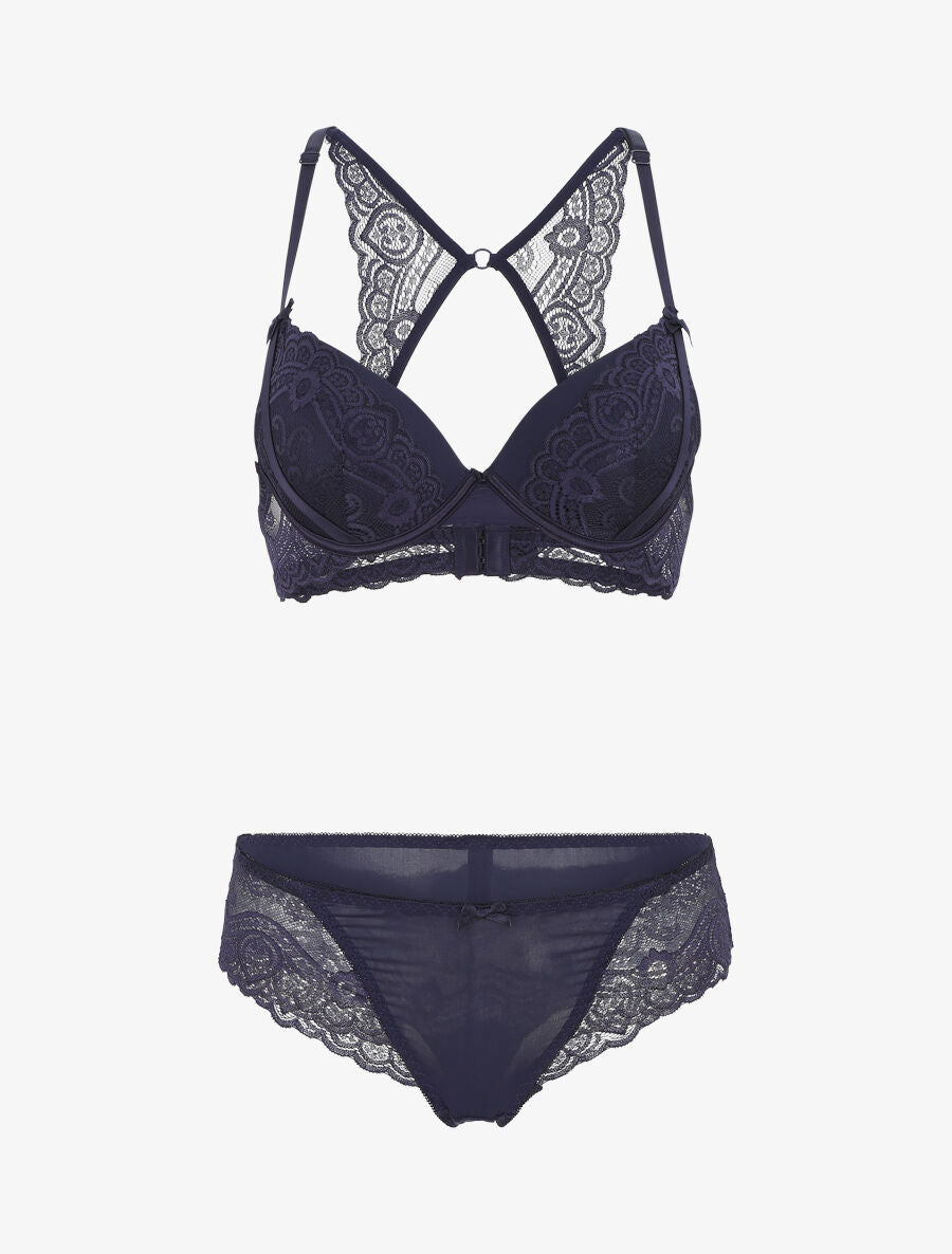 Ensemble push up dos nageur en dentelle - Marine - 4