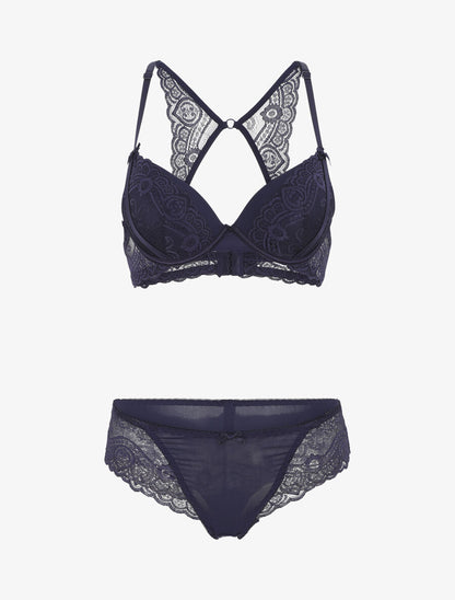 Ensemble push up dos nageur en dentelle - Marine - 4