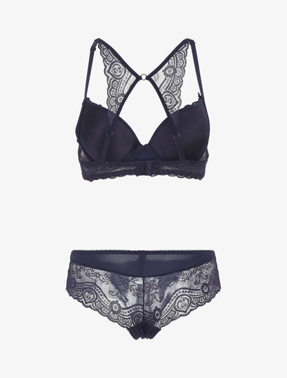 Ensemble push up dos nageur en dentelle - Marine - 2