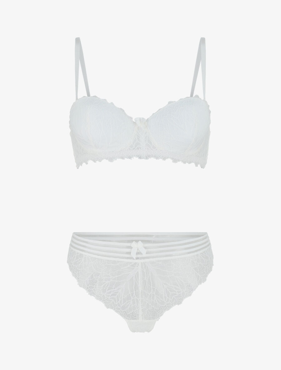 Ensemble push up et tanga en dentelle - Blanc - 4