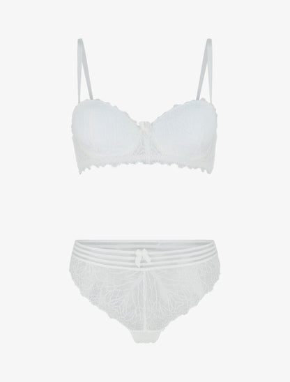 Ensemble push up et tanga en dentelle - Blanc - 4
