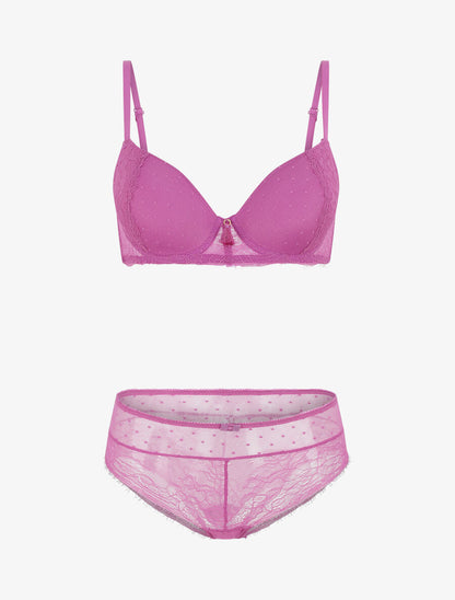 Ensemble push up à pois en dentelle - Mauve - 2