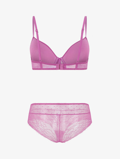 Ensemble push up à pois en dentelle - Mauve - 3