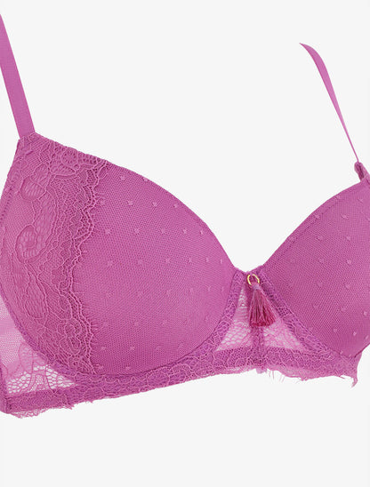 Ensemble push up à pois en dentelle - Mauve - 4