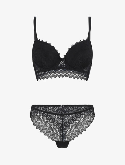 Ensemble push up bande en dentelle - Noir - 2