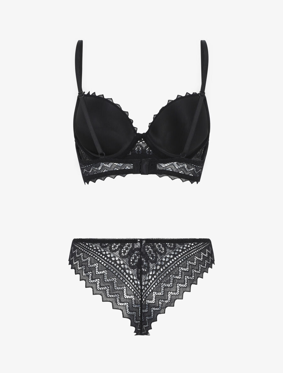 Ensemble push up bande en dentelle - Noir - 3