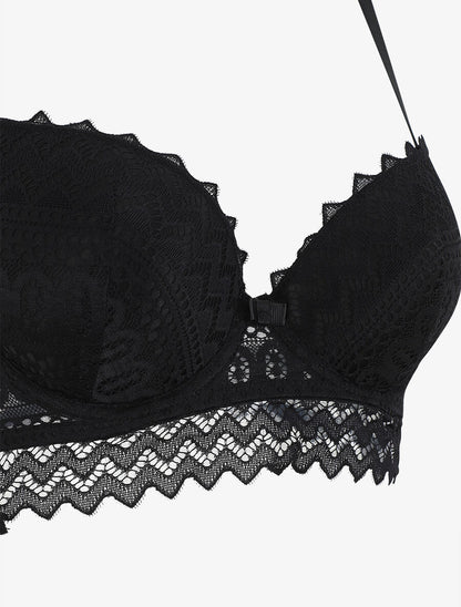 Ensemble push up bande en dentelle - Noir - 4