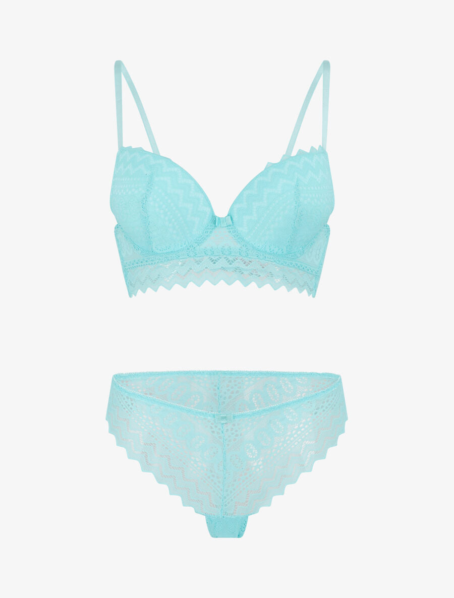 Ensemble push up bande en dentelle - Turquoise - 1