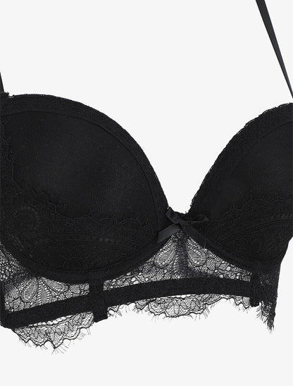 Ensemble push up bande en dentelle et noeud - Noir - 3
