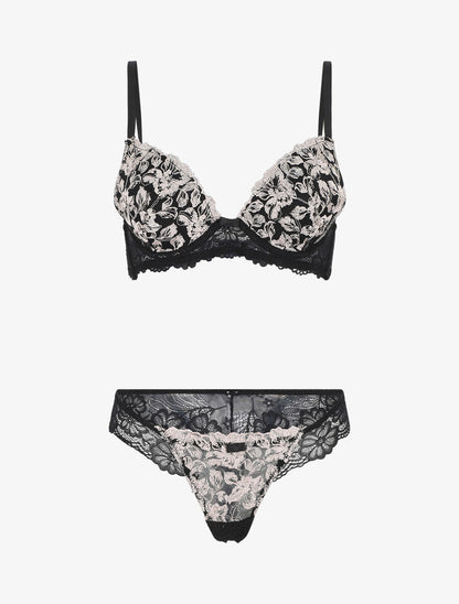 Ensemble push up bande en dentelle à motif fleurs - Or - 1