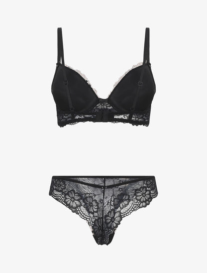 Ensemble push up bande en dentelle à motif fleurs - Or - 2