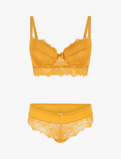 Ensemble lingerie en dentelle - Moutarde - 2