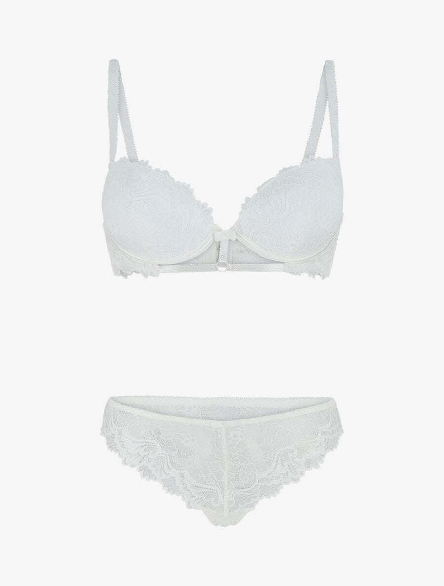 Ensemble soutien-gorge push up et shorty en dentelle - Blanc - 5