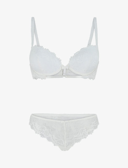 Ensemble soutien-gorge push up et shorty en dentelle - Blanc - 5