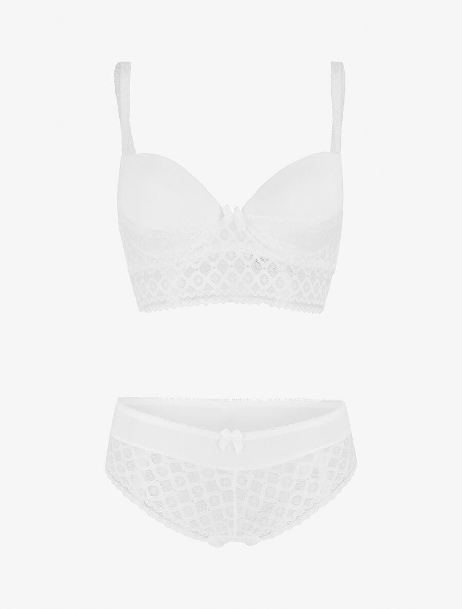 Ensemble push up à large bande en dentelle - Blanc - 4