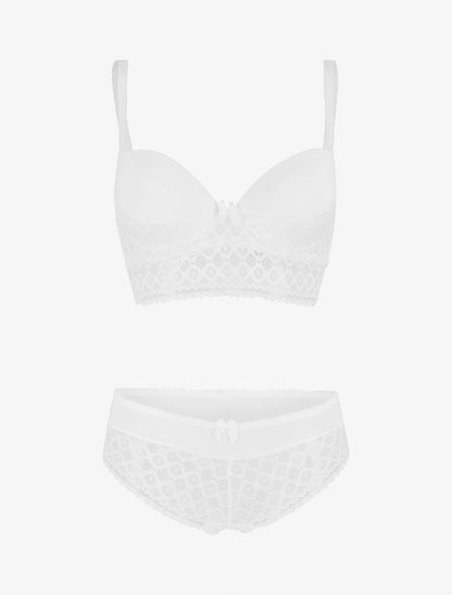 Ensemble push up à large bande en dentelle - Blanc - 4