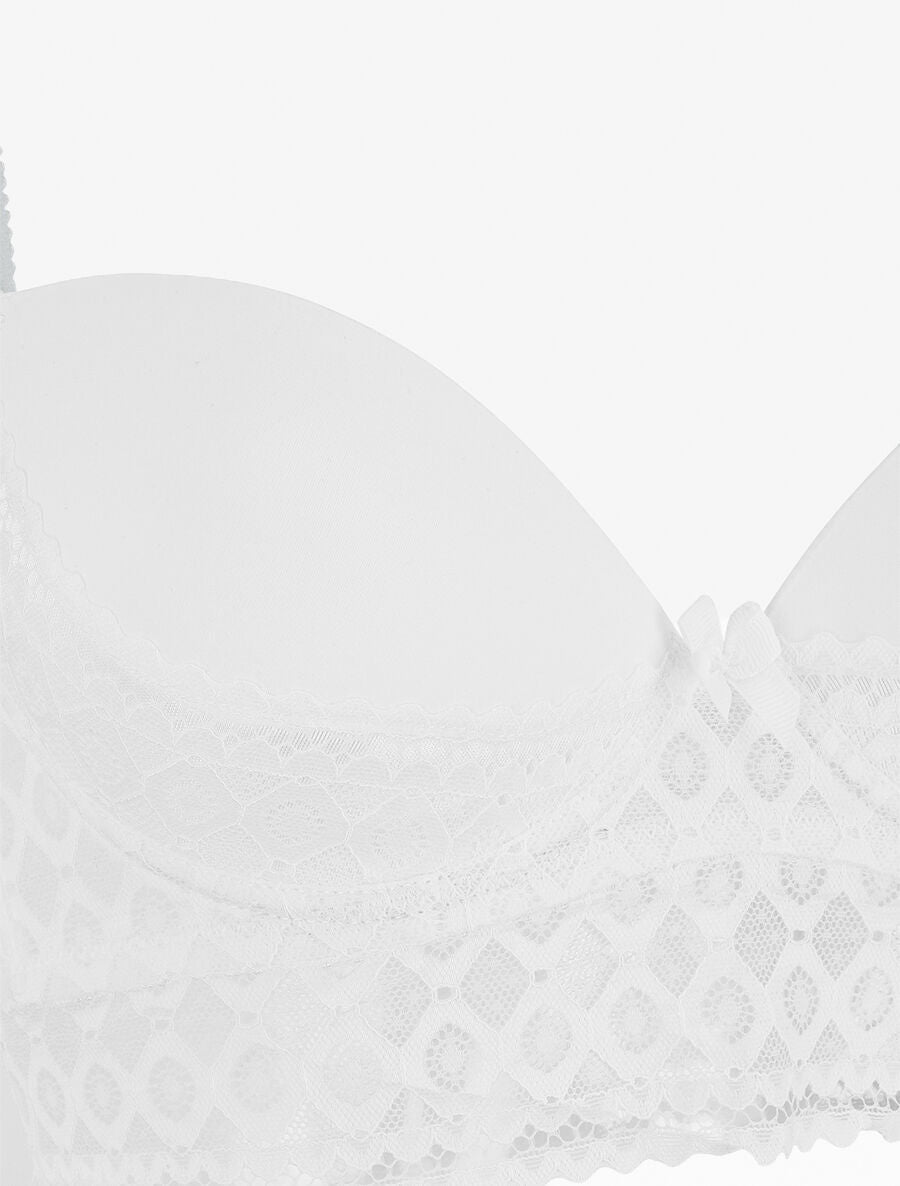 Ensemble push up à large bande en dentelle - Blanc - 3