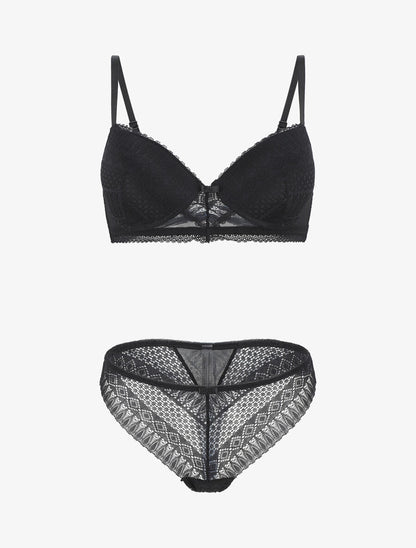 Ensemble push up à pois en dentelle - Noir - 2