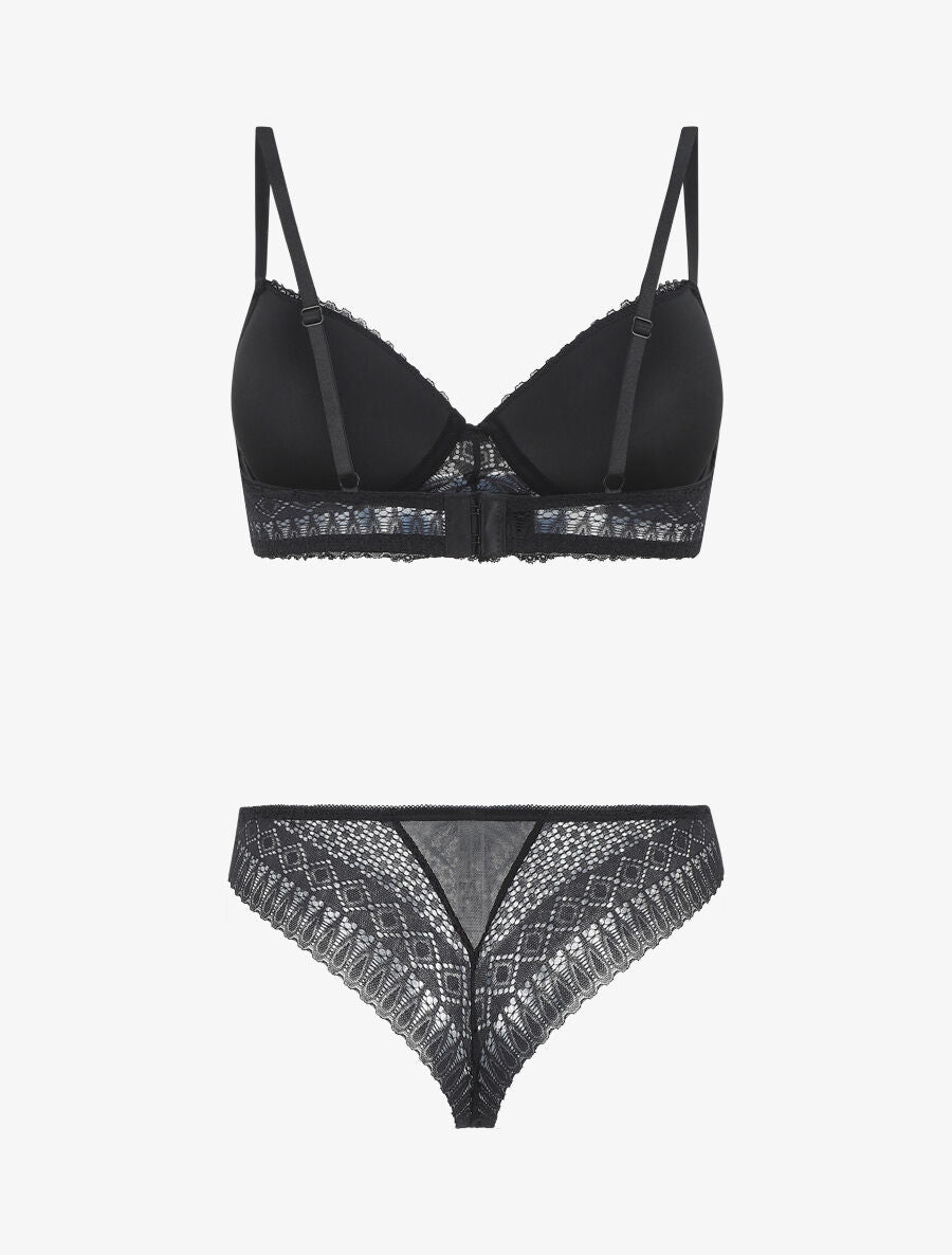 Ensemble push up à pois en dentelle - Noir - 3