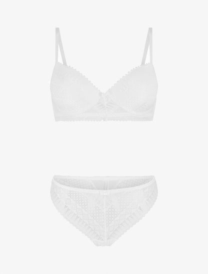 Ensemble push up à pois en dentelle - Blanc - 4