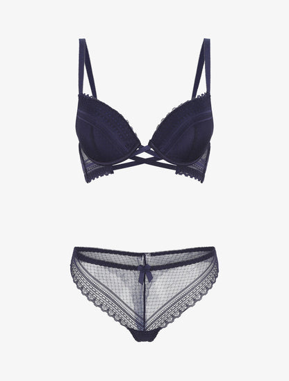 Ensemble push up texturé en dentelle - Marine - 2