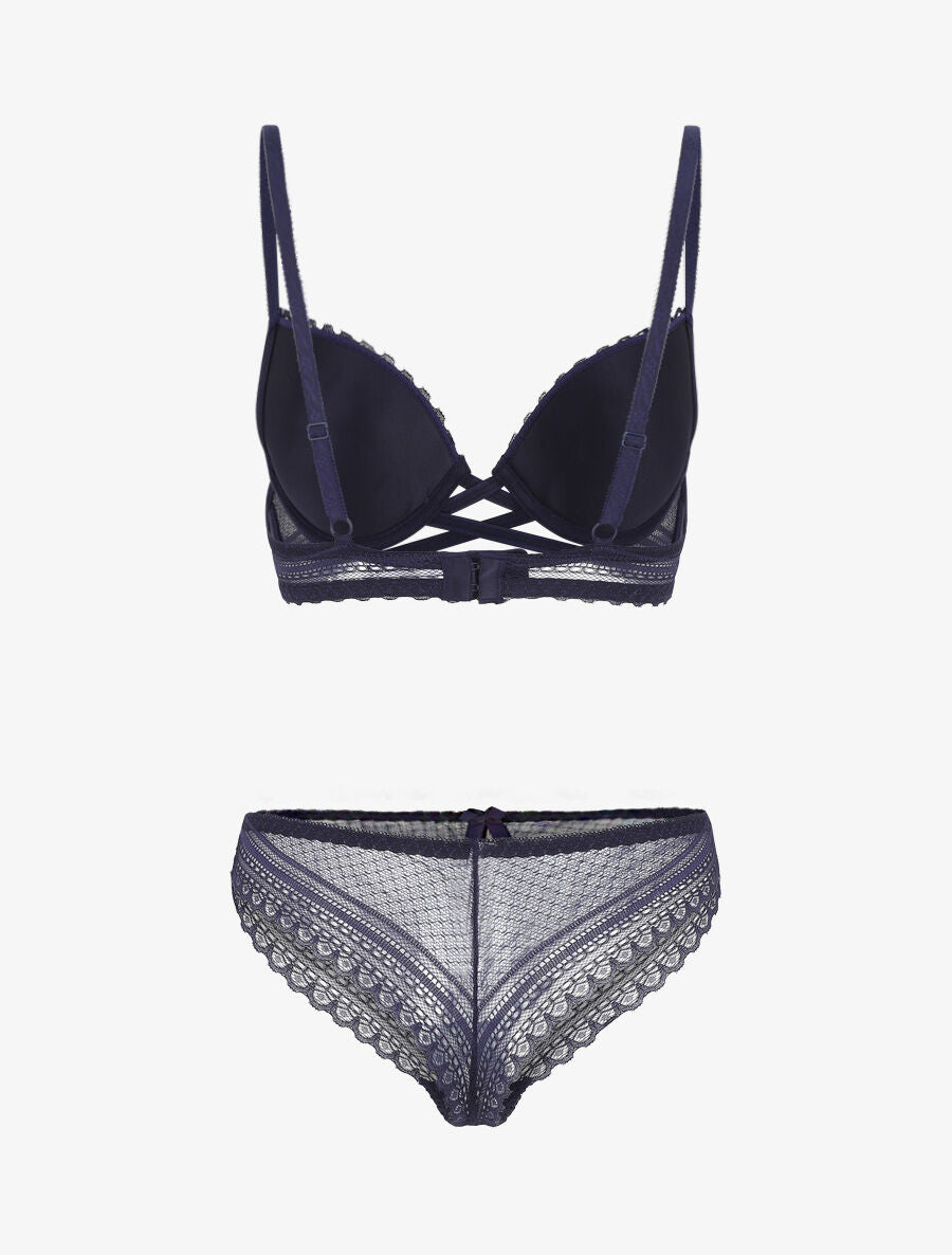 Ensemble push up texturé en dentelle - Marine - 3