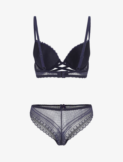 Ensemble push up texturé en dentelle - Marine - 3