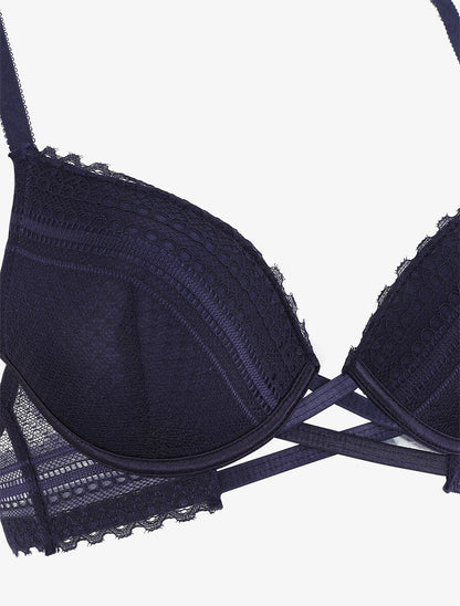 Ensemble push up texturé en dentelle - Marine - 4