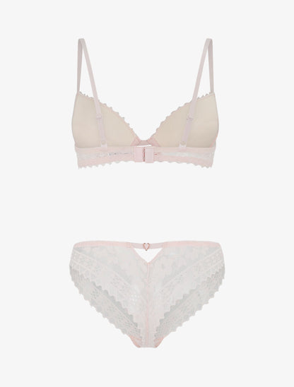 Ensemble soutien-gorge et tanga en dentelle - Rose pastel - 3