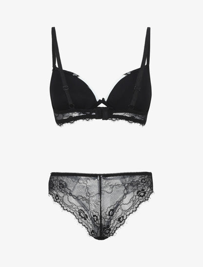 Ensemble soutien-gorge push up et culotte en dentelle - Noir/blanc - 2