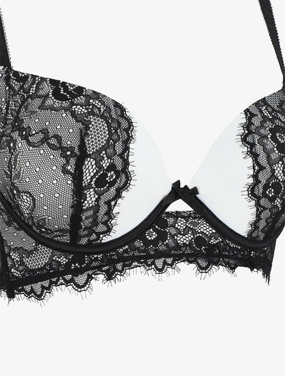 Ensemble soutien-gorge push up et culotte en dentelle - Noir/blanc - 3