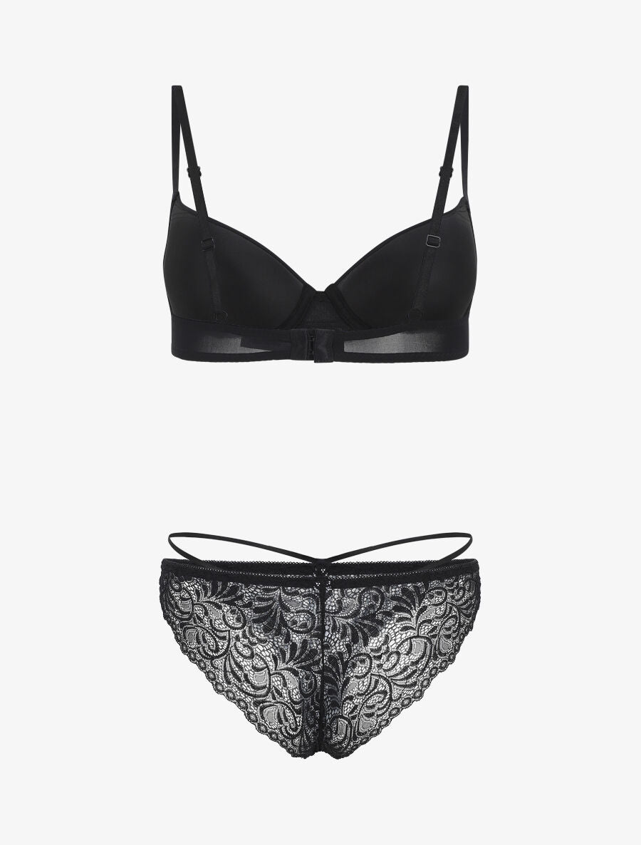 Ensemble push up en dentelle et noeud - Noir - 3
