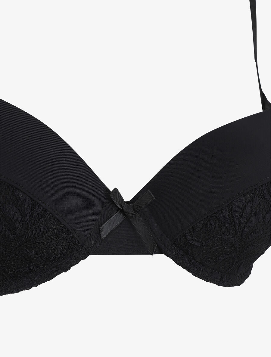 Ensemble push up en dentelle et noeud - Noir - 4