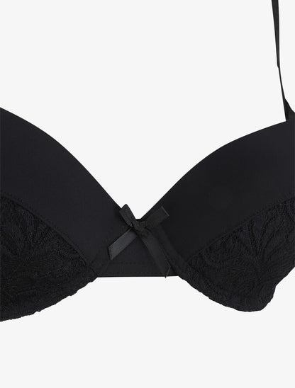 Ensemble push up en dentelle et noeud - Noir - 4