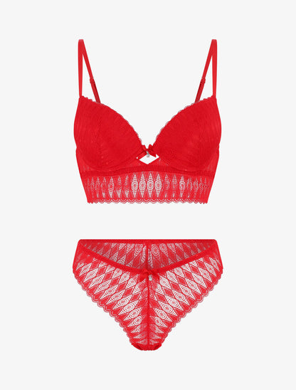 Ensemble push up bandeau en dentelle - Rouge - 2