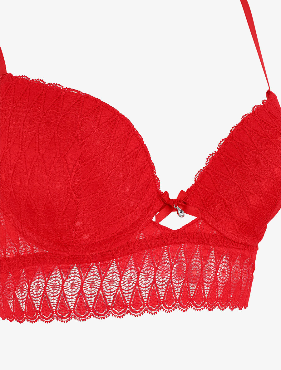 Ensemble push up bandeau en dentelle - Rouge - 4