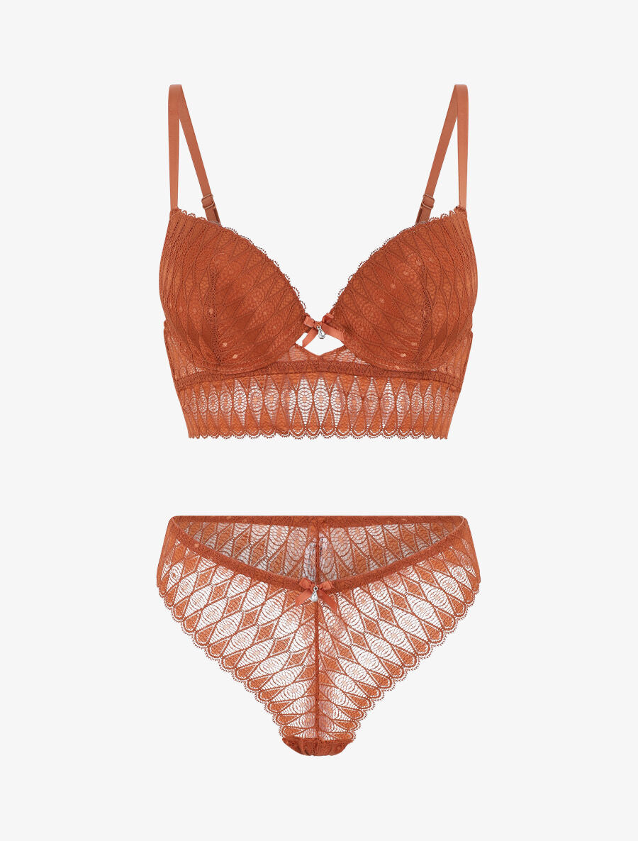 Ensemble push up bandeau en dentelle - Rouille - 2