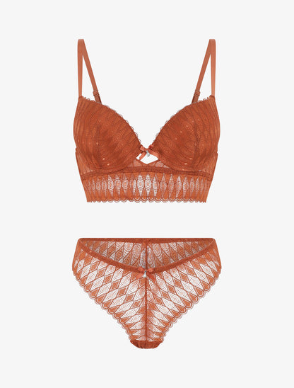 Ensemble push up bandeau en dentelle - Rouille - 2