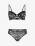 Ensemble push up imprimé fleuri et dentelle - Noir - 1