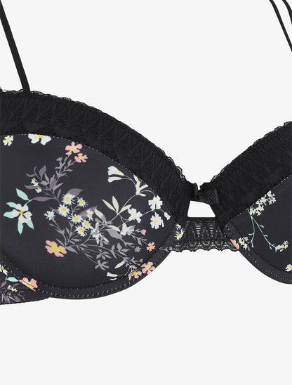 Ensemble push up imprimé fleuri et dentelle - Noir - 3