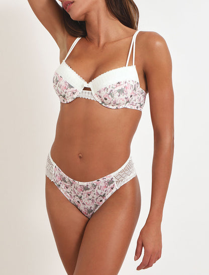 Ensemble push up imprimé fleuri et dentelle - Blanc - 1