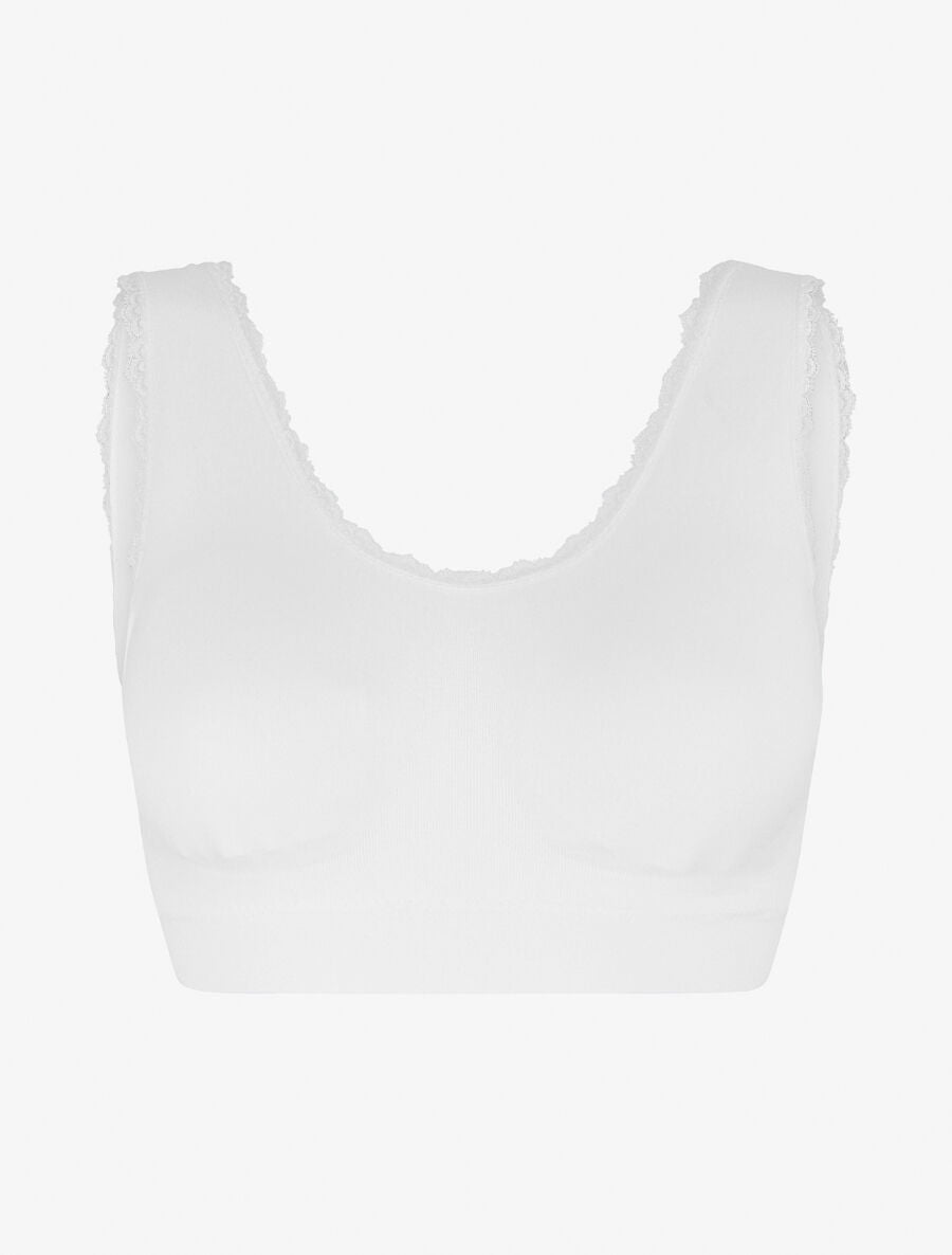 Brassière à détail dentelle et coussinets amovibles - Blanc - 1