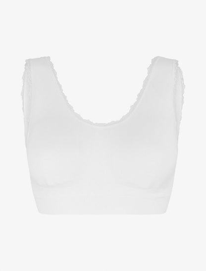 Brassière à détail dentelle et coussinets amovibles - Blanc - 1