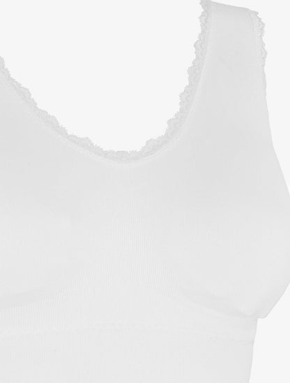 Brassière à détail dentelle et coussinets amovibles - Blanc - 3