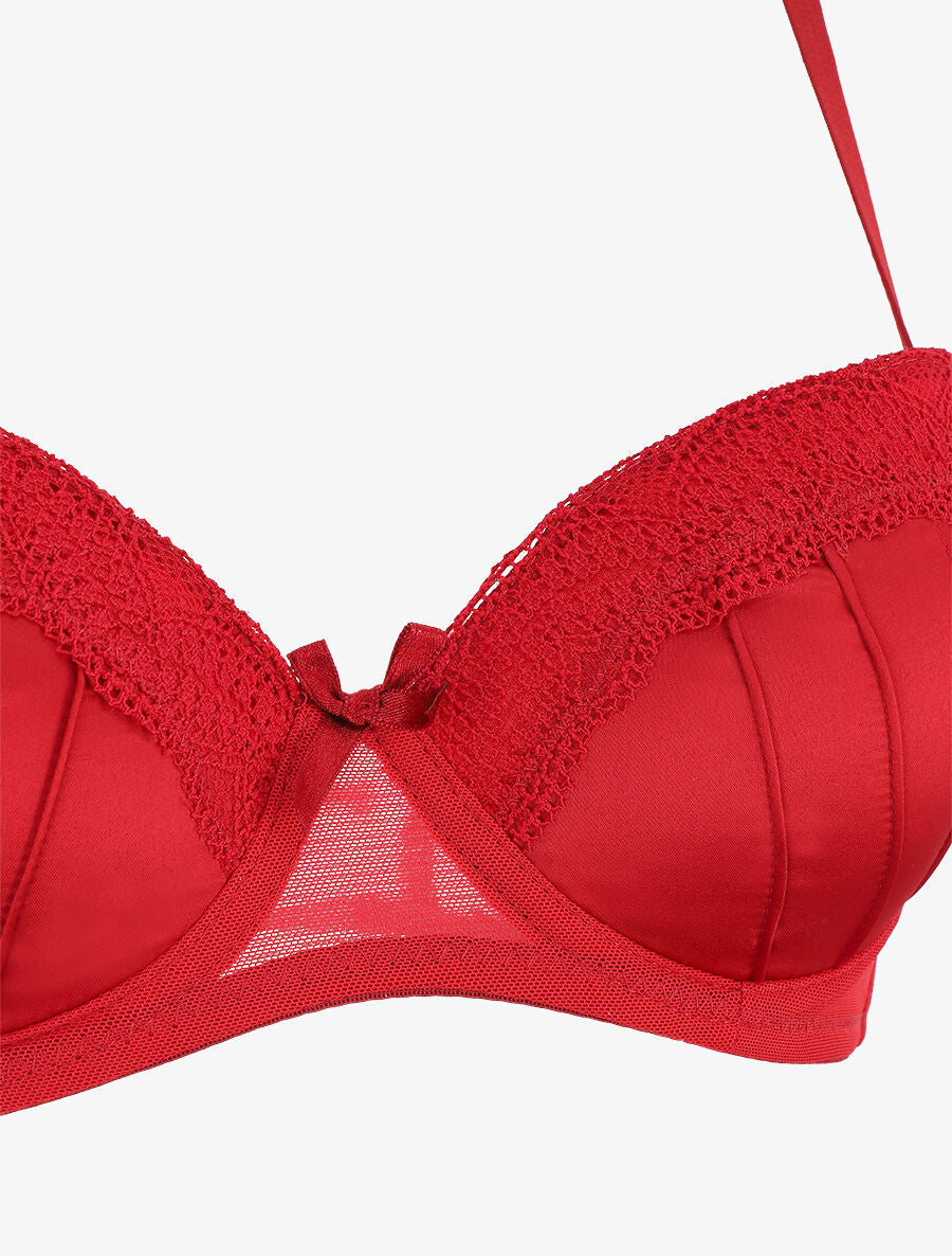 Ensemble push up en dentelle effet satiné - Rouge - 4