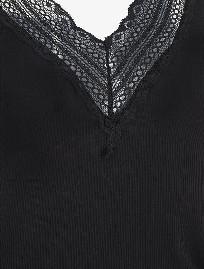 Ensemble pyjama en dentelle côtelé - Noir - 3